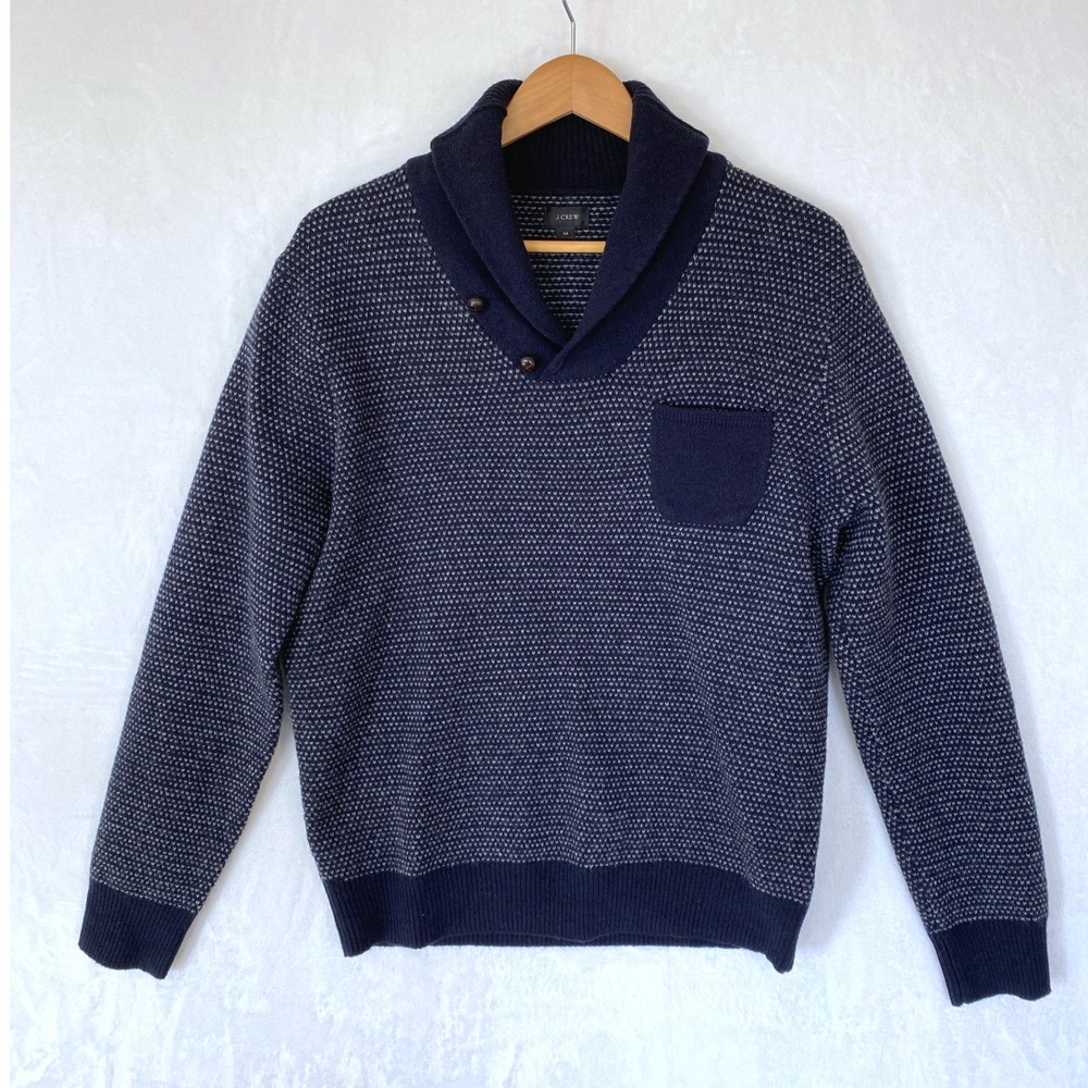 J. Crew Men's Shawl Collar Sweater Size M Navy 100% Lambs Wool‎